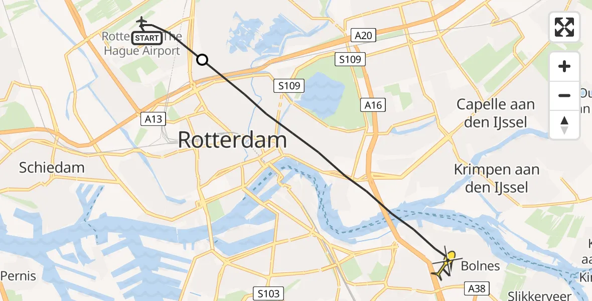 Routekaart van de vlucht: Lifeliner 2 naar Rotterdam