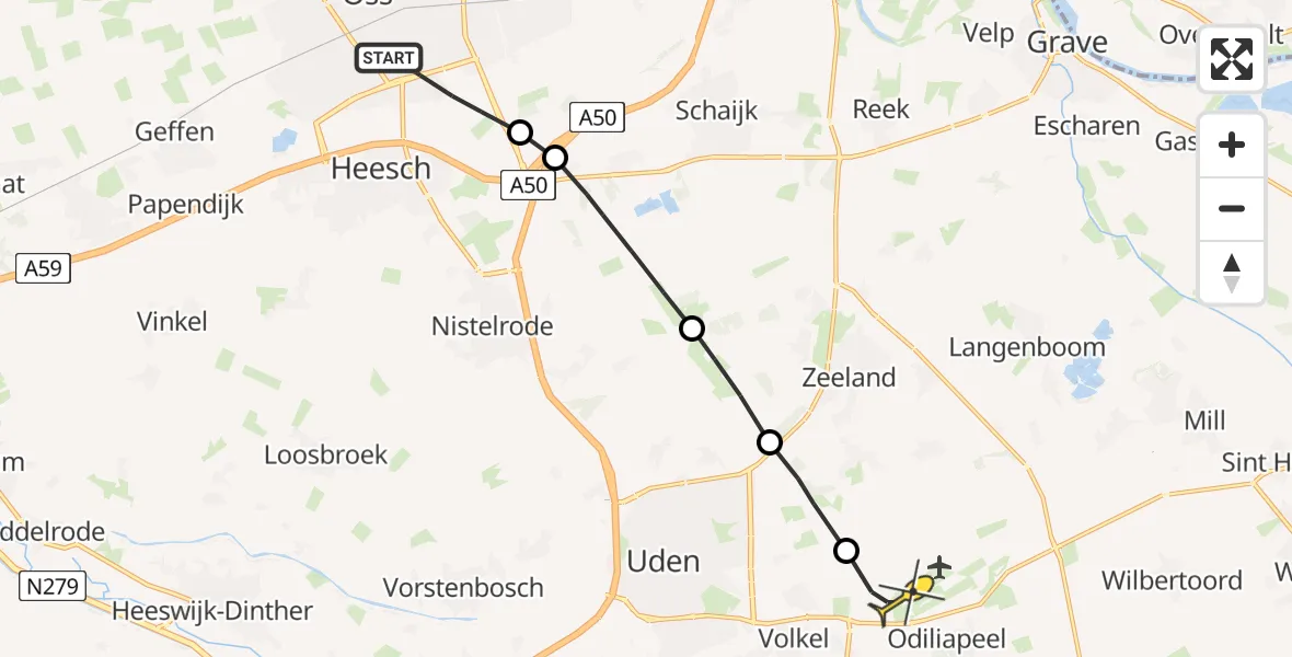 Routekaart van de vlucht: Lifeliner 3 naar Vliegbasis Volkel