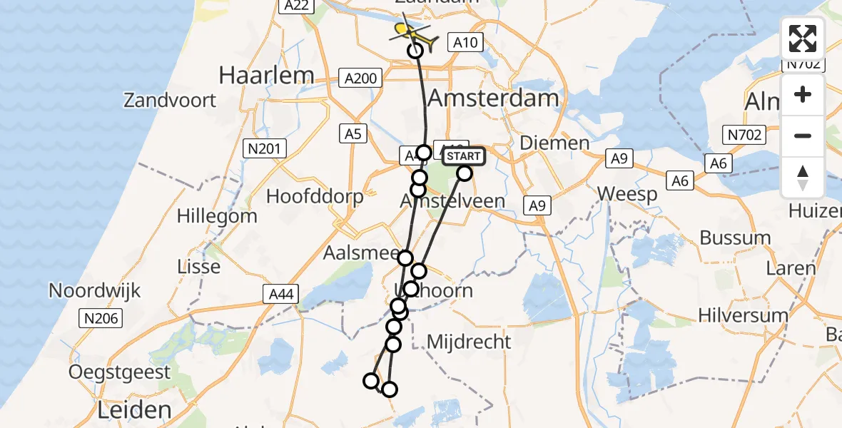 Routekaart van de vlucht: Lifeliner 1 naar Amsterdam Heliport