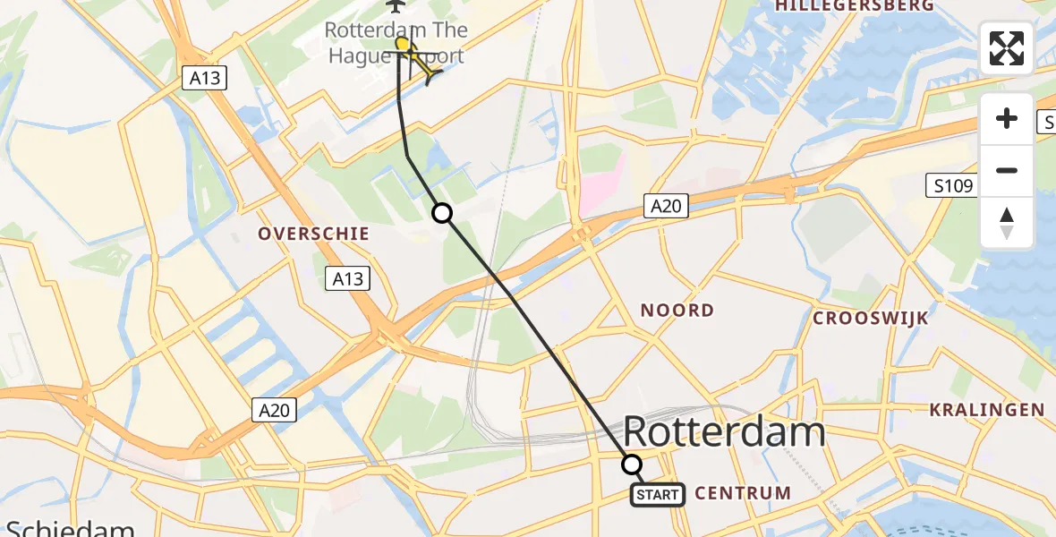 Routekaart van de vlucht: Lifeliner 2 naar Rotterdam The Hague Airport