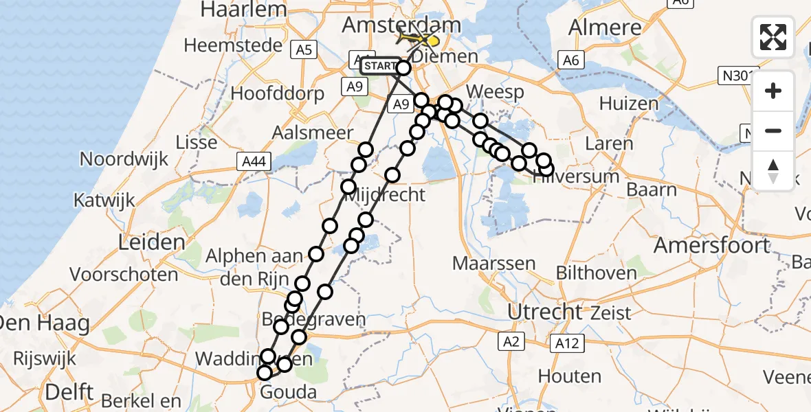 Routekaart van de vlucht: Lifeliner 1 naar Amsterdam