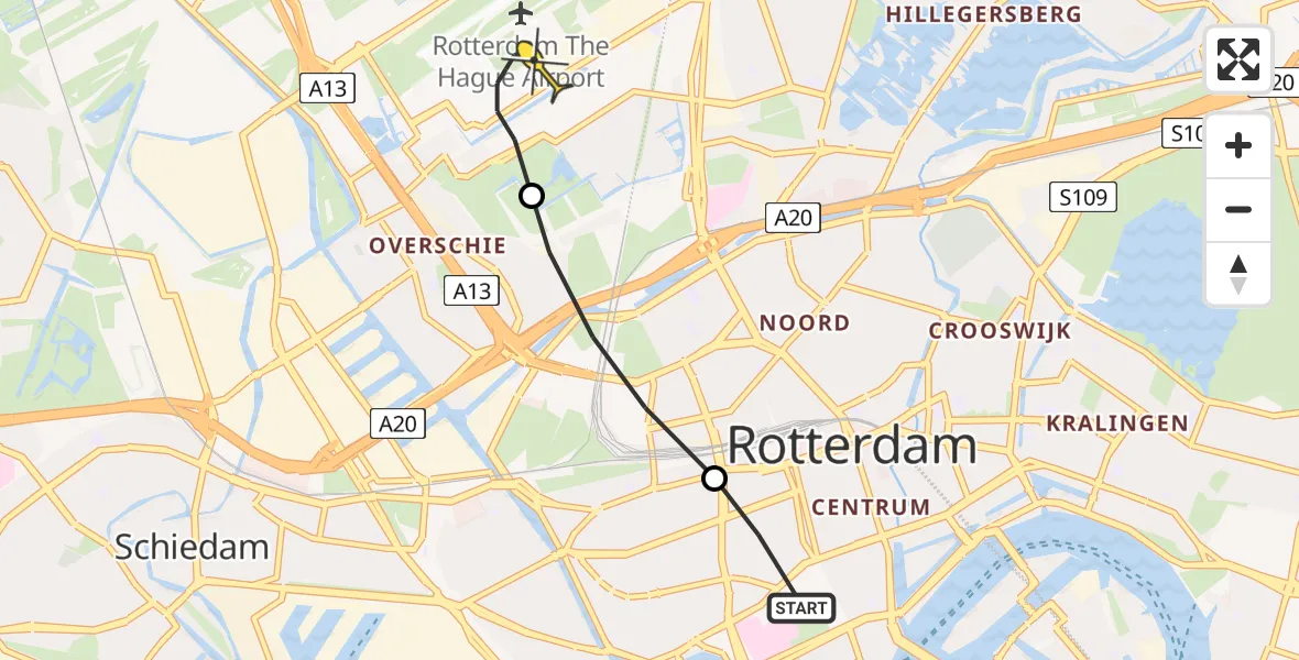 Routekaart van de vlucht: Lifeliner 2 naar Rotterdam The Hague Airport