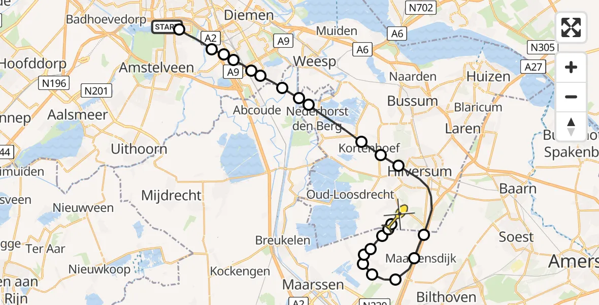 Routekaart van de vlucht: Lifeliner 1 naar Vliegveld Hilversum