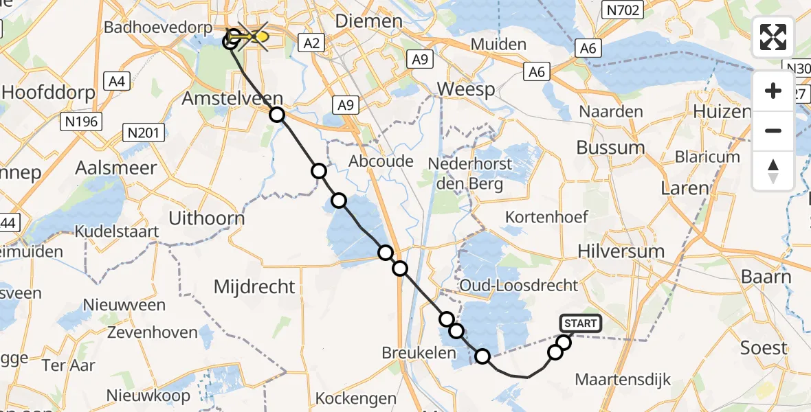 Routekaart van de vlucht: Lifeliner 1 naar VU Medisch Centrum Amsterdam