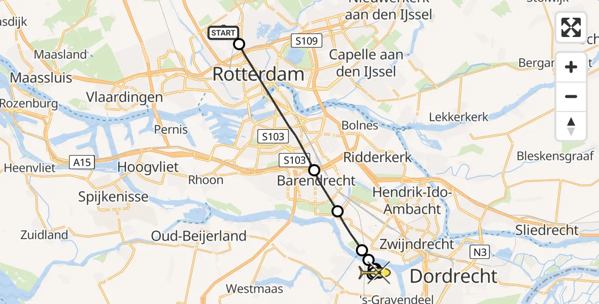 Routekaart van de vlucht: Lifeliner 2 naar 's-Gravendeel