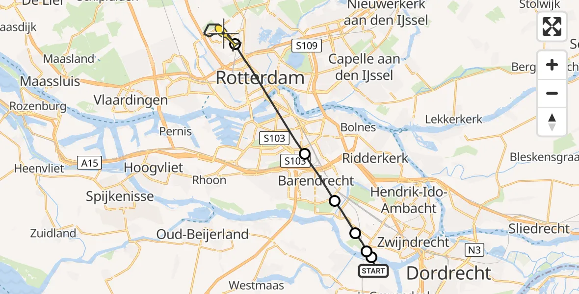 Routekaart van de vlucht: Lifeliner 2 naar Rotterdam The Hague Airport