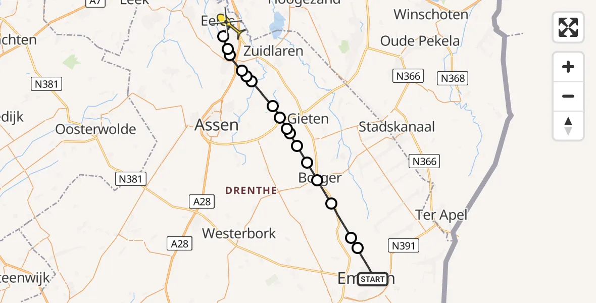 Routekaart van de vlucht: Lifeliner 4 naar Groningen Airport Eelde