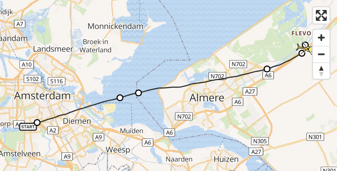 Routekaart van de vlucht: Lifeliner 1 naar Lelystad