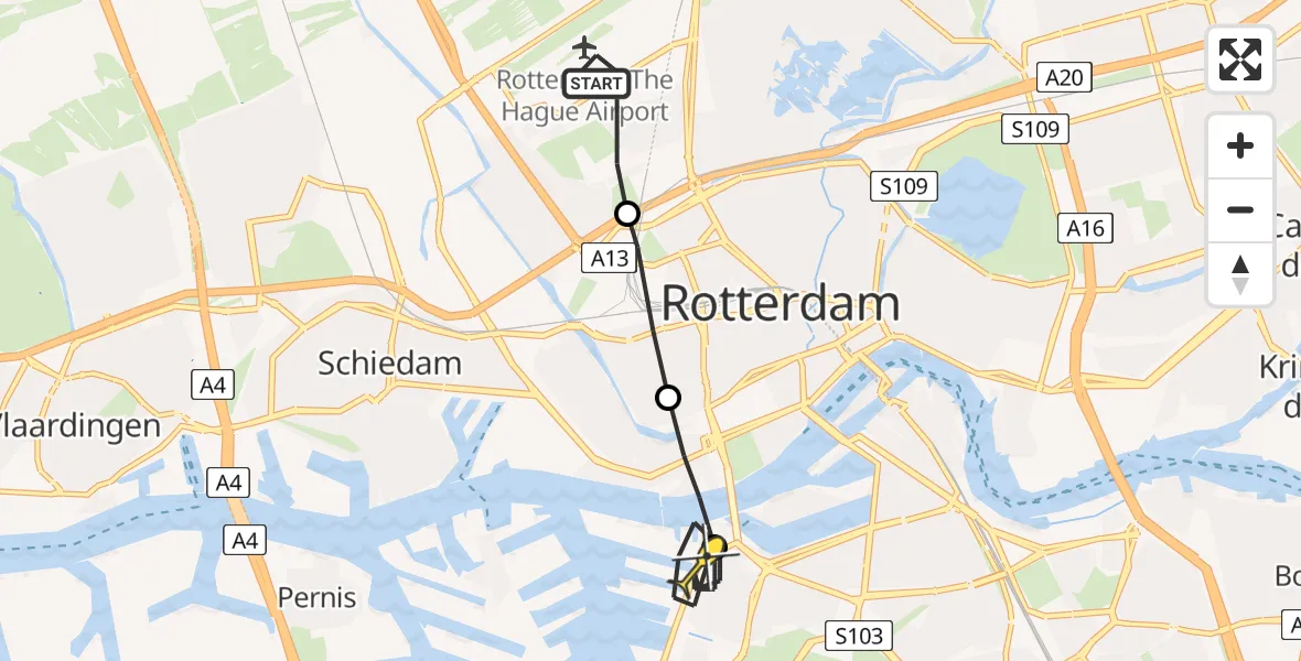 Routekaart van de vlucht: Lifeliner 2 naar Rotterdam