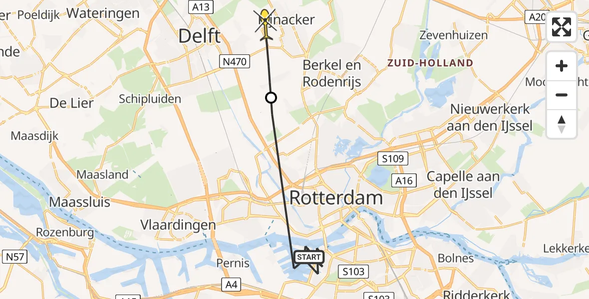Routekaart van de vlucht: Politiehelikopter naar Pijnacker