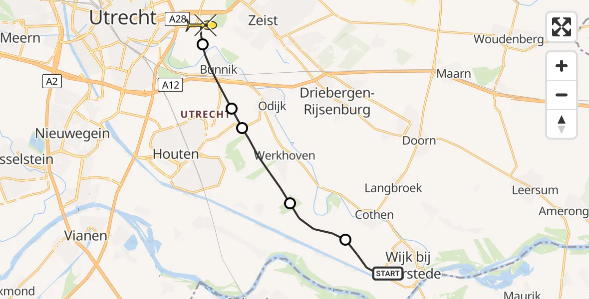 Routekaart van de vlucht: Lifeliner 3 naar Universitair Medisch Centrum Utrecht