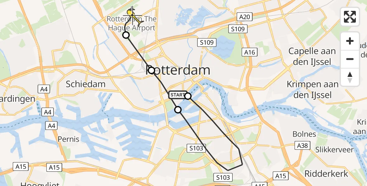 Routekaart van de vlucht: Lifeliner 2 naar Rotterdam The Hague Airport