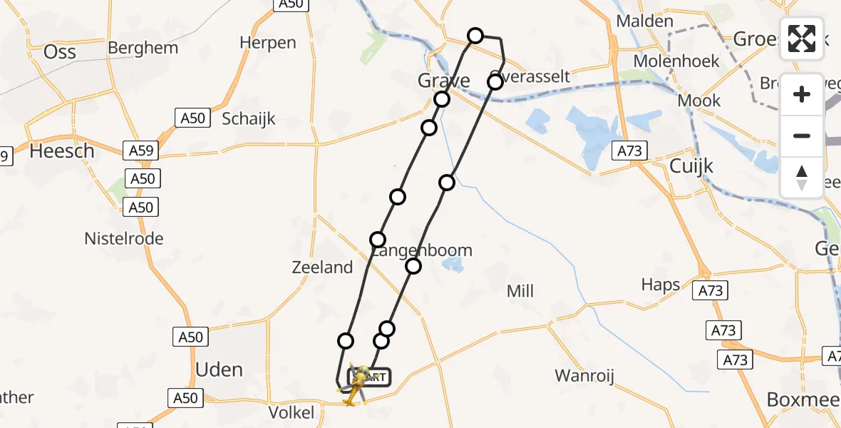 Vluchtroute Traumahelikopter Vliegbasis Volkel - Vliegbasis Volkel, 28 juli 2022, 12:40