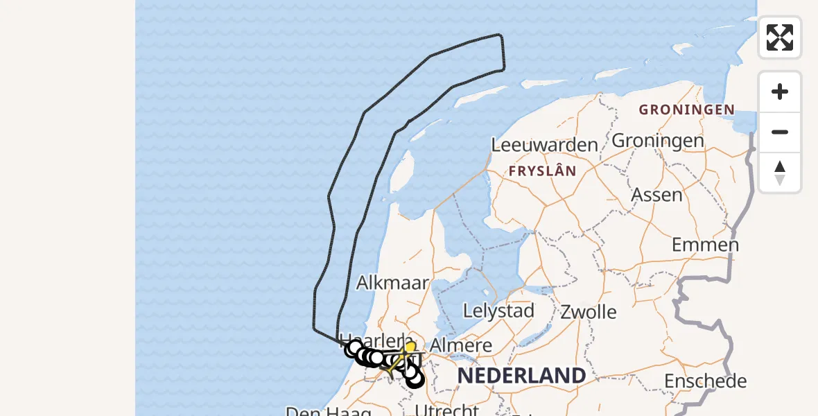 Routekaart van de vlucht: Politieheli naar Schiphol