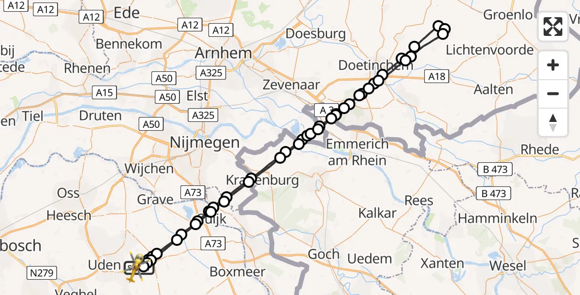 Vluchtroute Traumahelikopter Vliegbasis Volkel - Vliegbasis Volkel, 28 juli 2022, 14:40