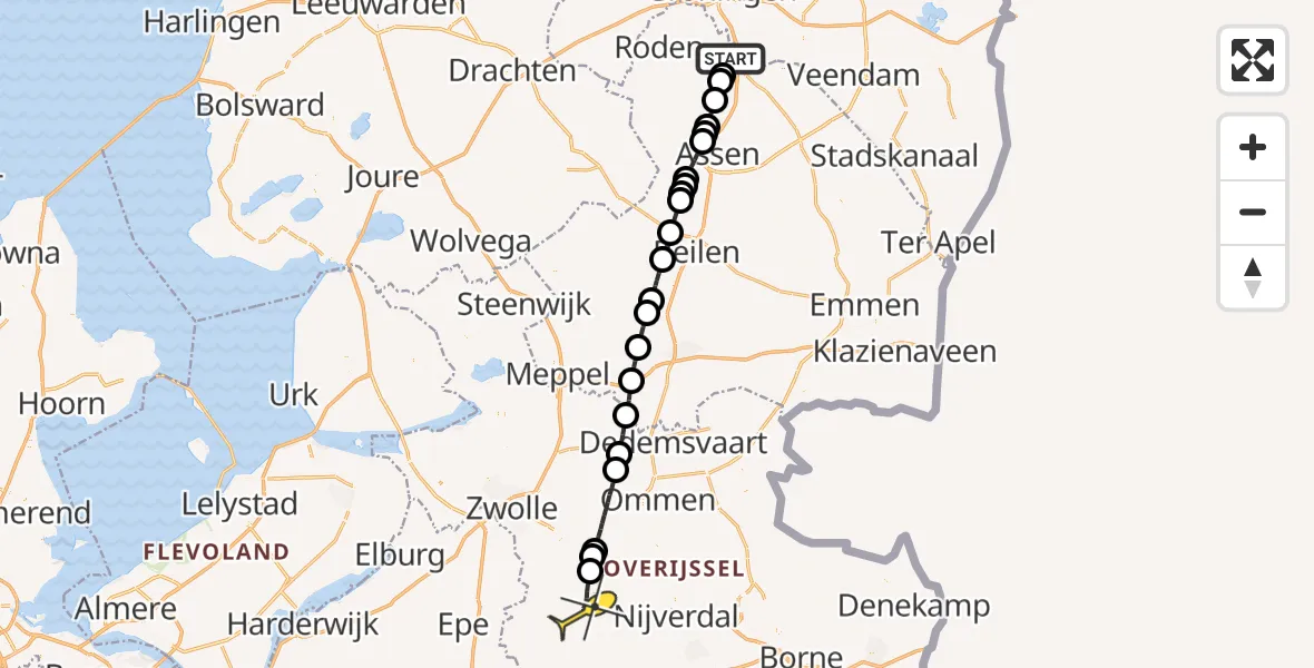 Routekaart van de vlucht: Lifeliner 4 naar Raalte