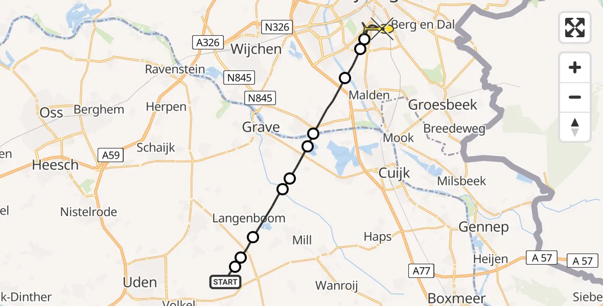 Routekaart van de vlucht: Lifeliner 3 naar Radboud Universitair Medisch Centrum