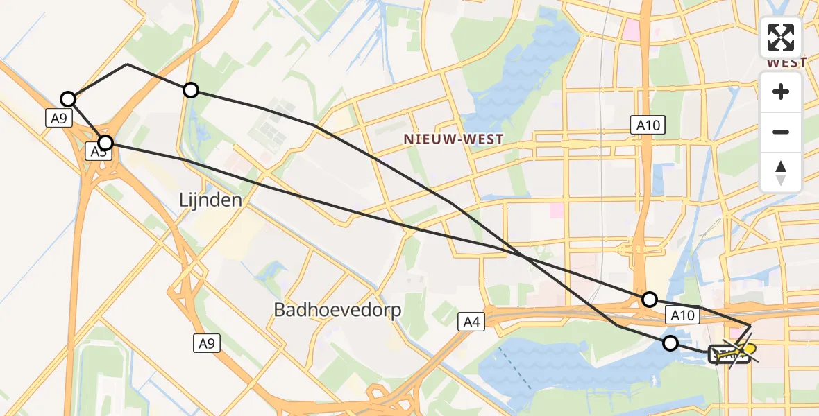 Routekaart van de vlucht: Lifeliner 1 naar VU Medisch Centrum Amsterdam