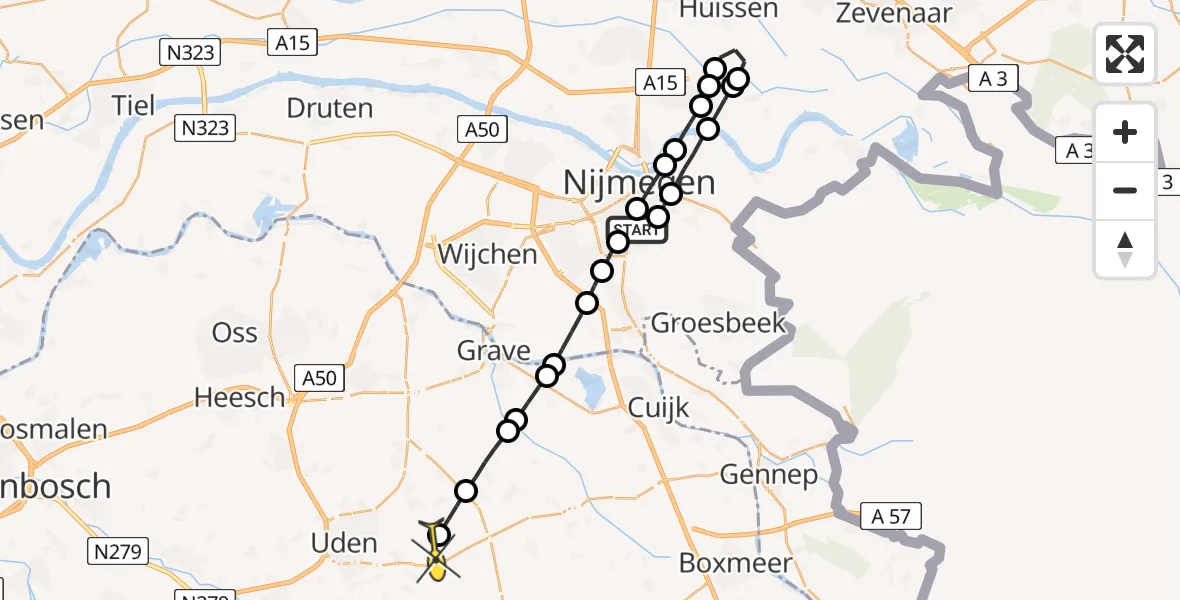 Routekaart van de vlucht: Lifeliner 3 naar Vliegbasis Volkel