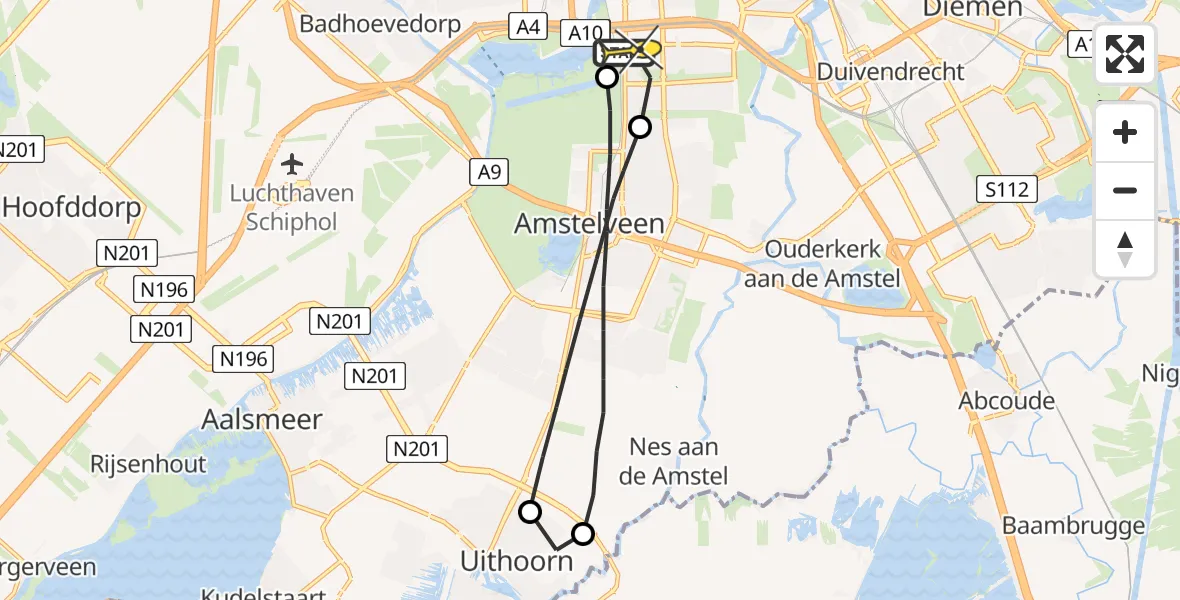 Routekaart van de vlucht: Lifeliner 1 naar VU Medisch Centrum Amsterdam
