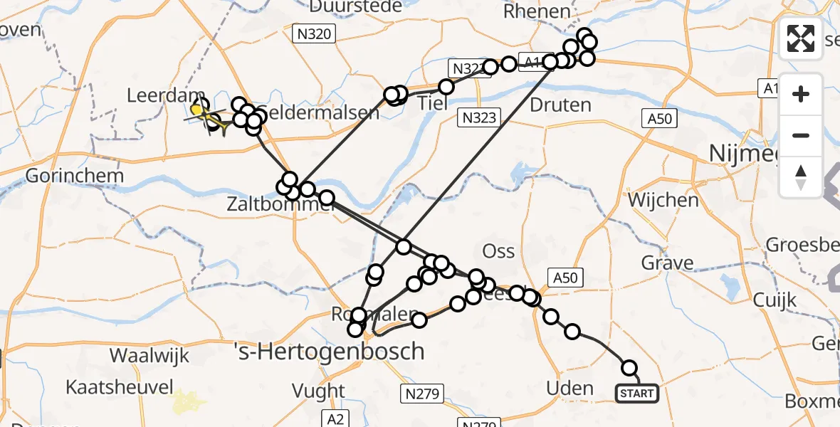 Routekaart van de vlucht: Politieheli naar Gellicum