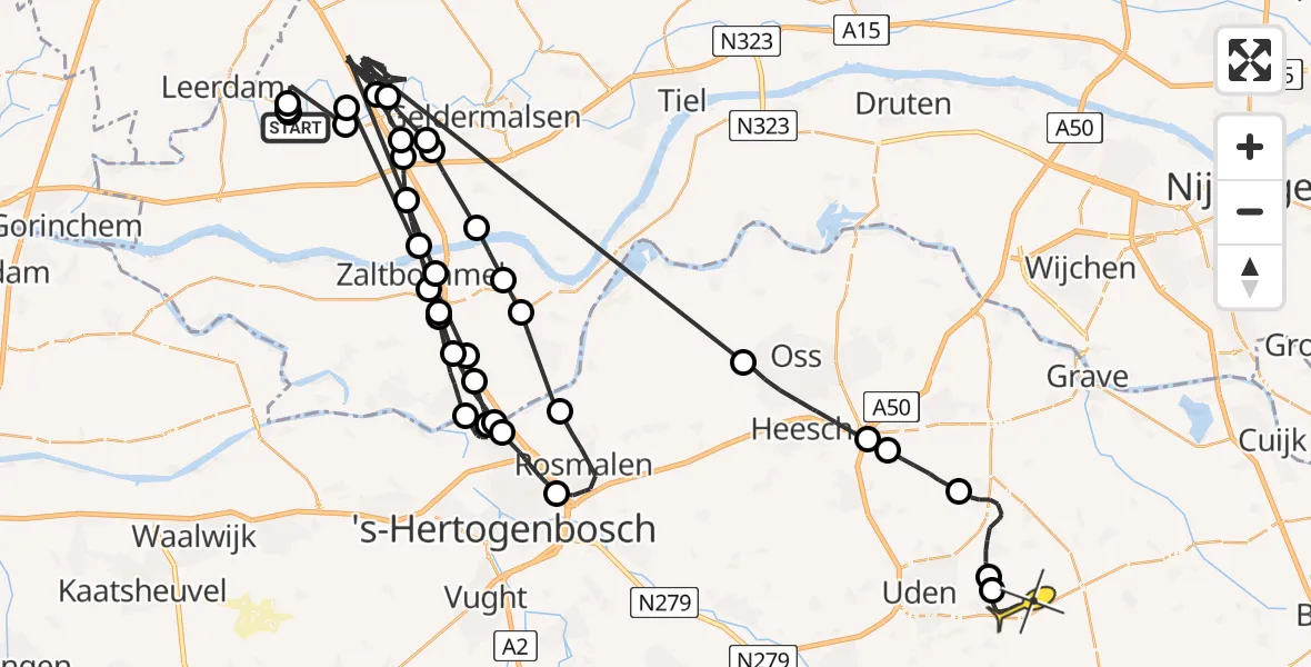 Routekaart van de vlucht: Politieheli naar Vliegbasis Volkel