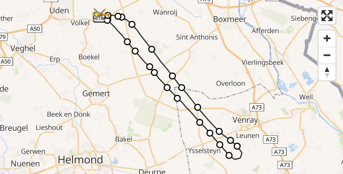 Vluchtroute Traumahelikopter Vliegbasis Volkel - Vliegbasis Volkel, 28 juli 2022, 21:20