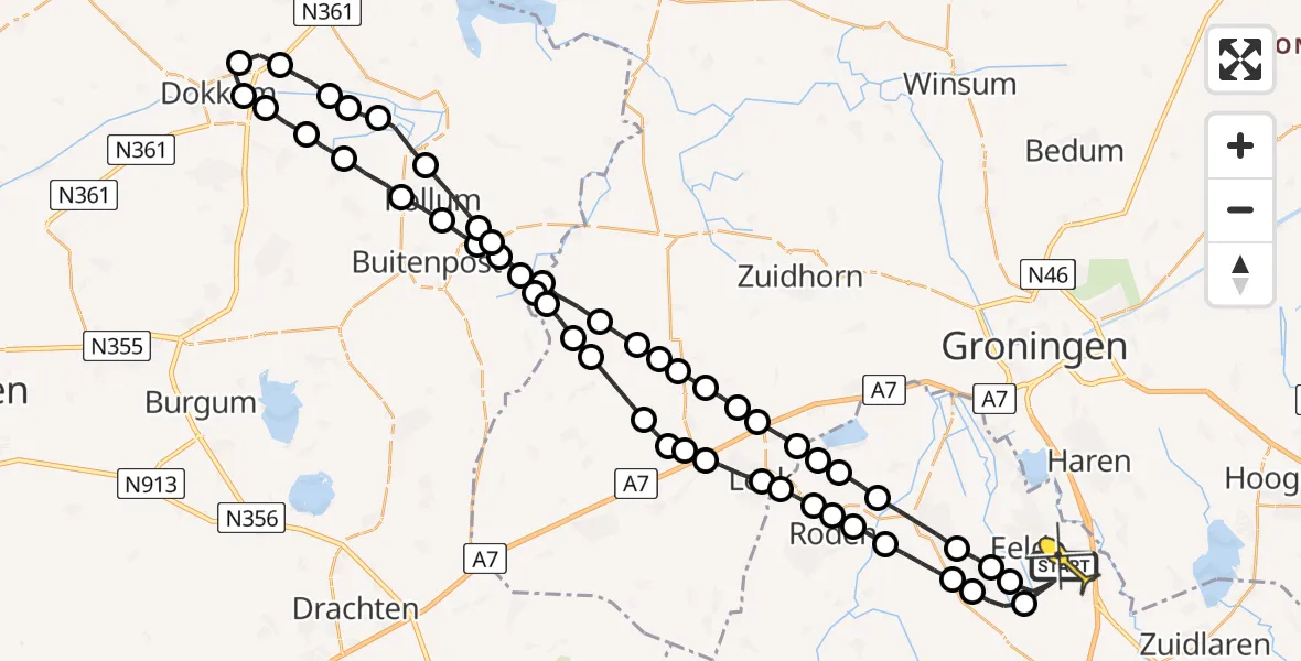 Routekaart van de vlucht: Lifeliner 4 naar Groningen Airport Eelde