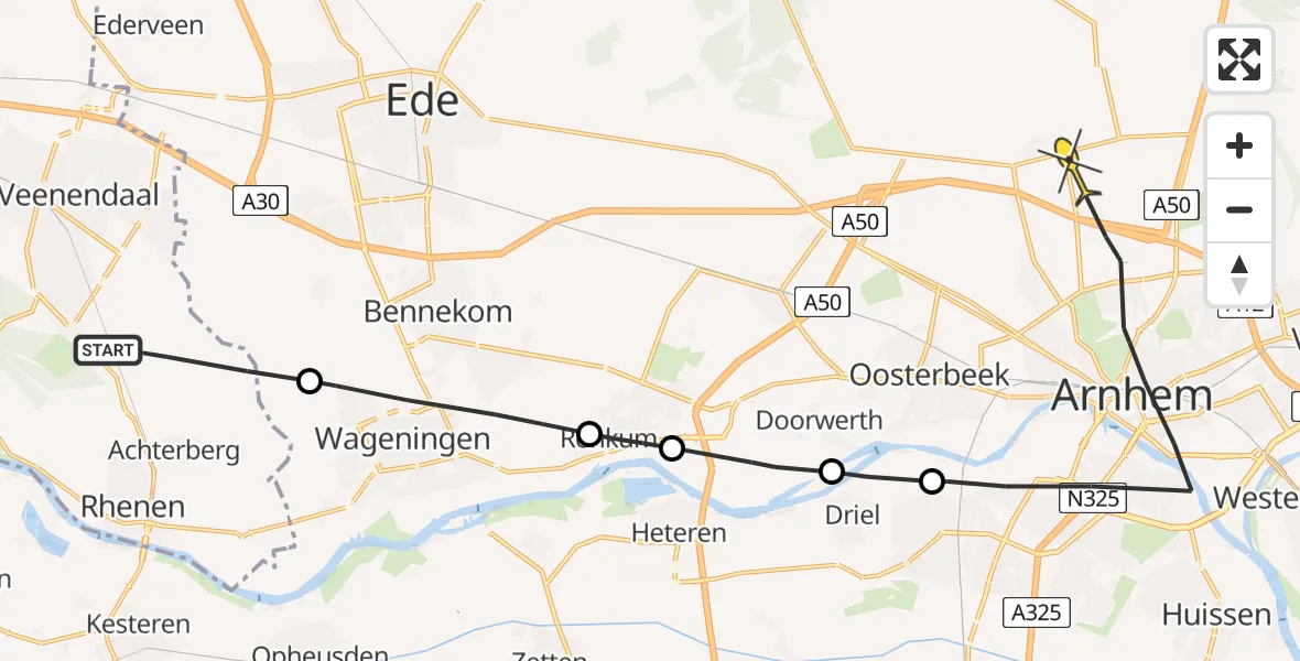 Routekaart van de vlucht: Politieheli naar Arnhem