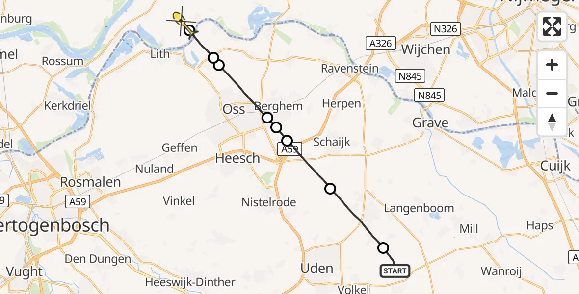 Routekaart van de vlucht: Politiehelikopter naar Alphen
