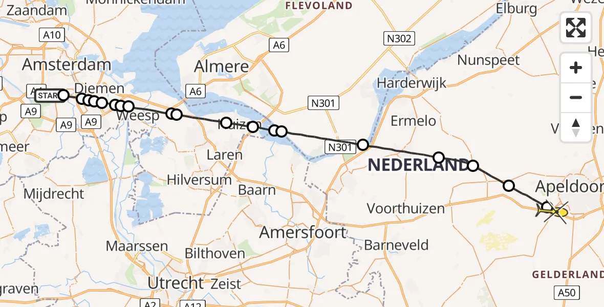 Routekaart van de vlucht: Lifeliner 1 naar Ugchelen