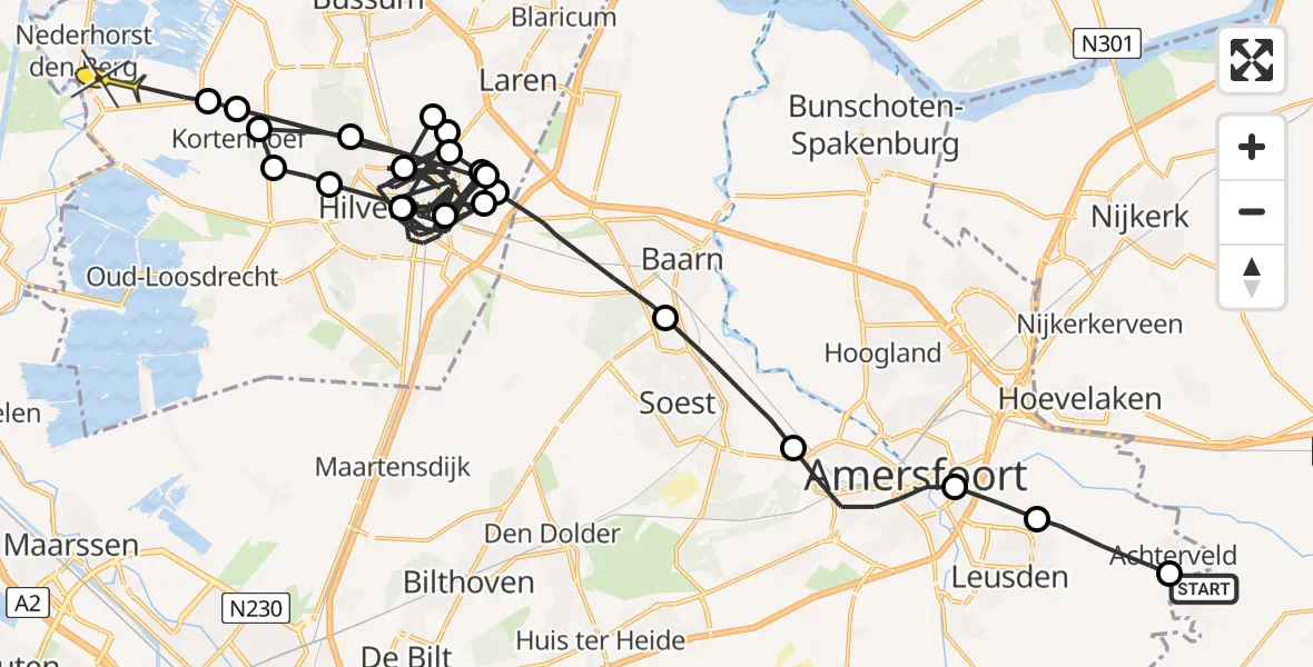 Routekaart van de vlucht: Politieheli naar Nederhorst den Berg