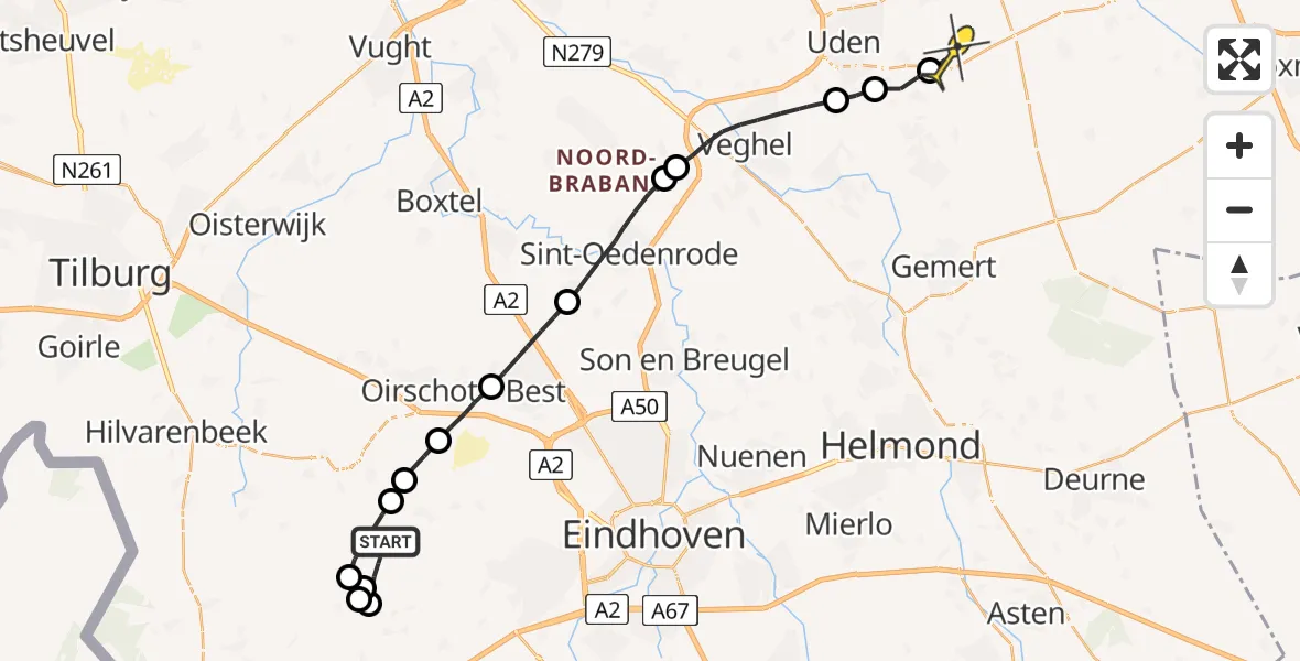 Routekaart van de vlucht: Lifeliner 3 naar Vliegbasis Volkel