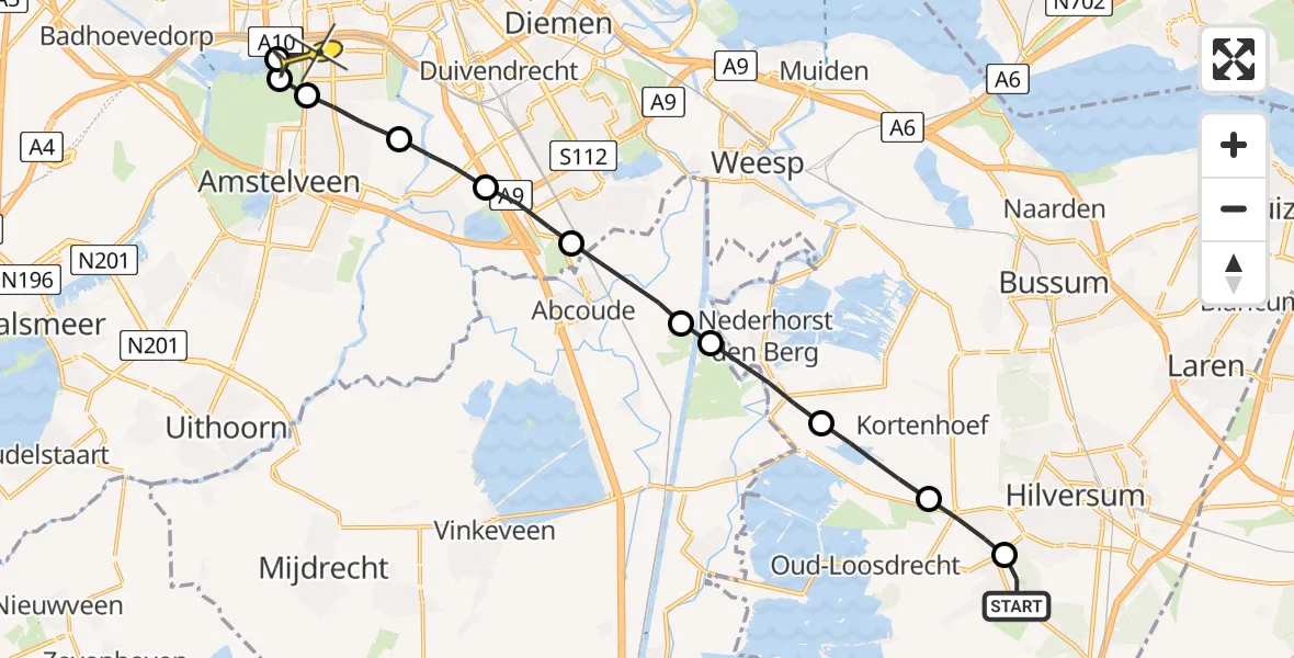 Routekaart van de vlucht: Lifeliner 1 naar VU Medisch Centrum Amsterdam