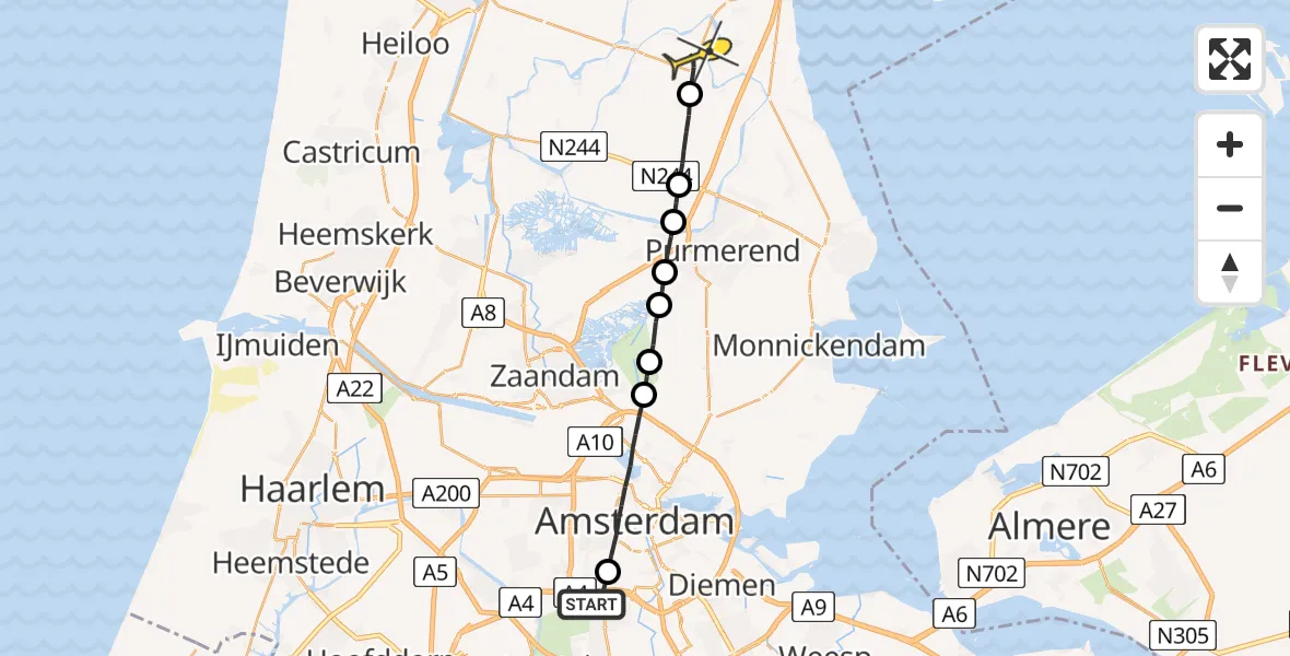 Routekaart van de vlucht: Lifeliner 1 naar Noordbeemster