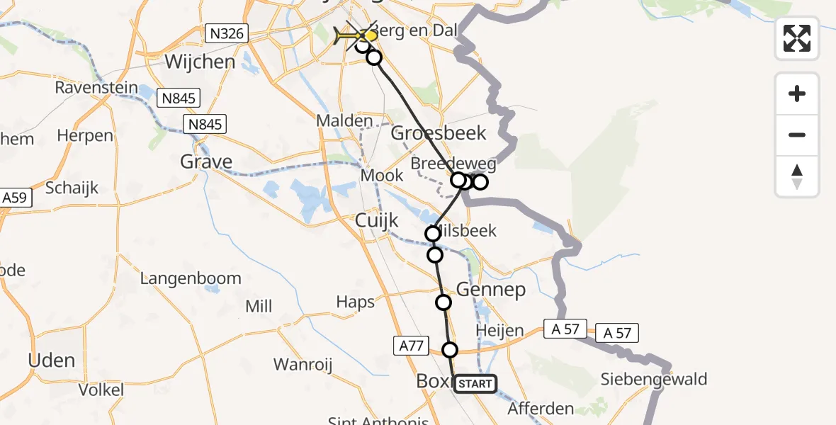 Routekaart van de vlucht: Lifeliner 3 naar Radboud Universitair Medisch Centrum