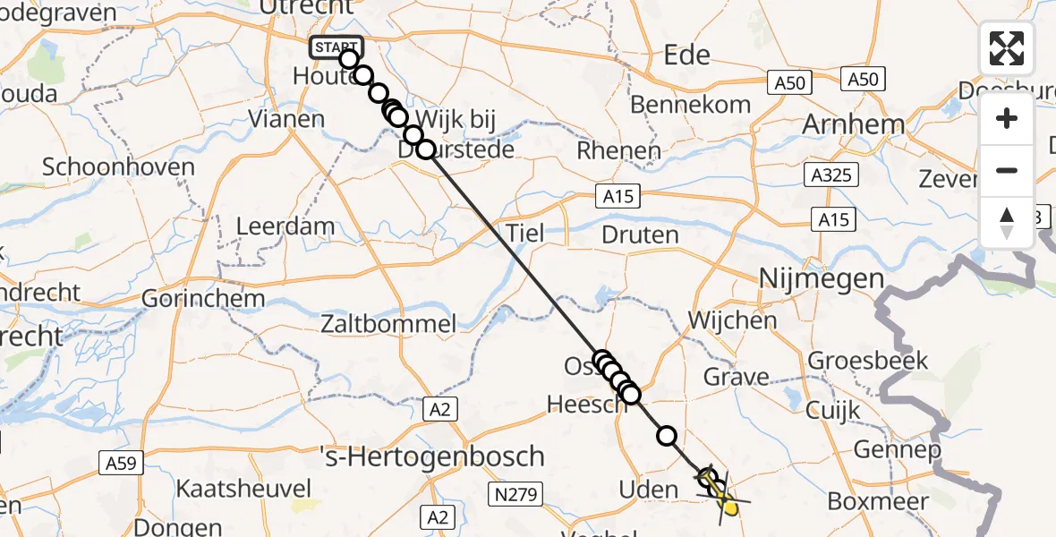 Routekaart van de vlucht: Politieheli naar Volkel