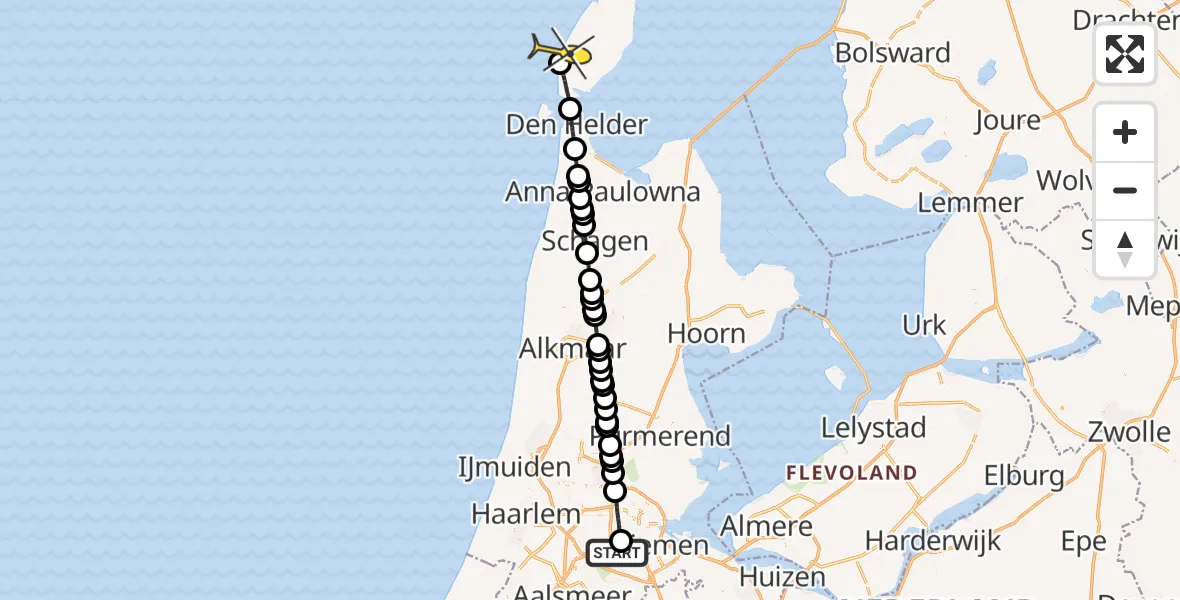 Routekaart van de vlucht: Lifeliner 1 naar Den Burg