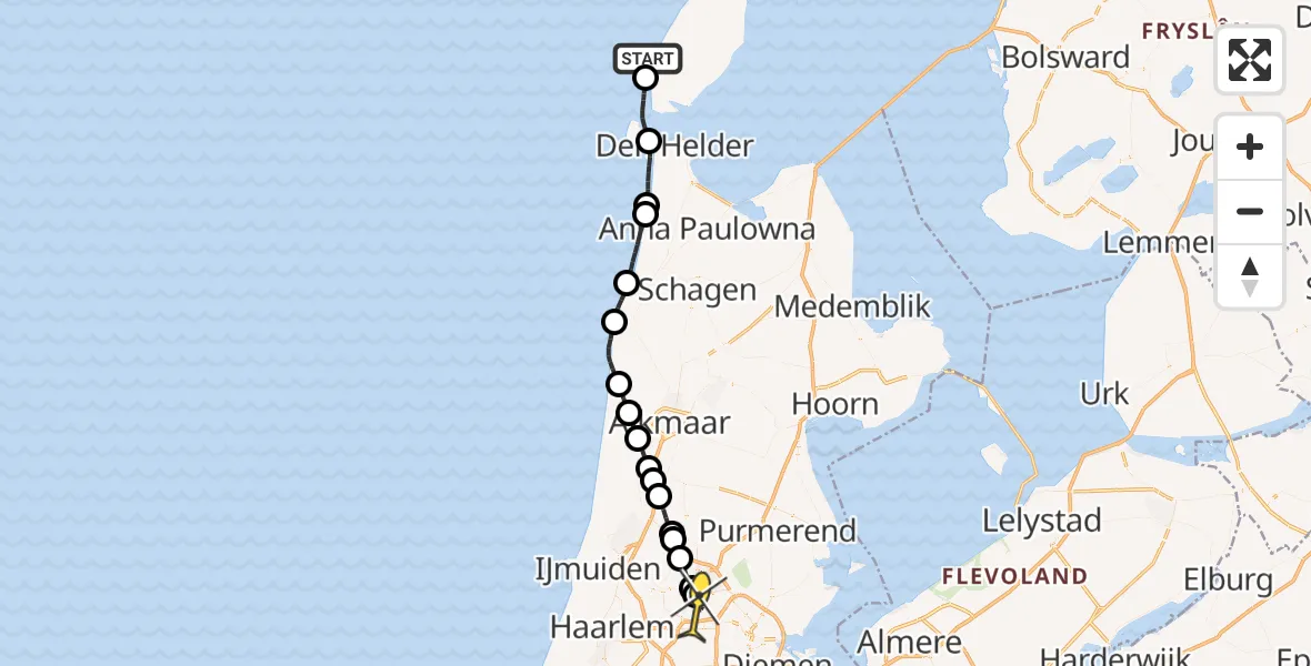 Routekaart van de vlucht: Lifeliner 1 naar Amsterdam Heliport