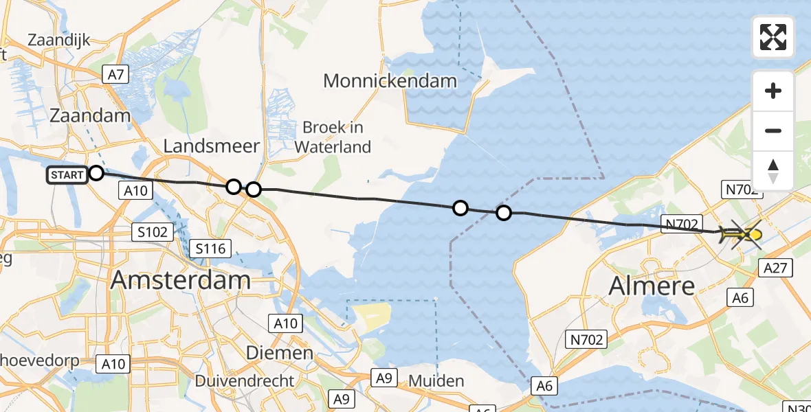 Routekaart van de vlucht: Lifeliner 1 naar Almere