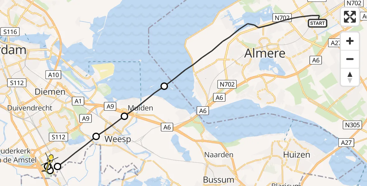 Routekaart van de vlucht: Lifeliner 1 naar Academisch Medisch Centrum (AMC)