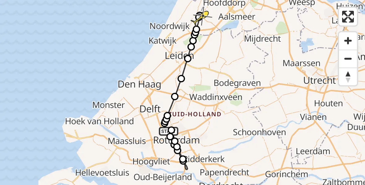 Routekaart van de vlucht: Lifeliner 2 naar Nieuw-Vennep