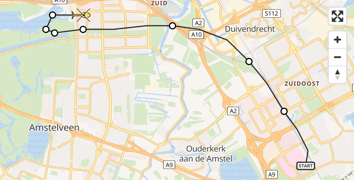 Routekaart van de vlucht: Lifeliner 1 naar VU Medisch Centrum Amsterdam