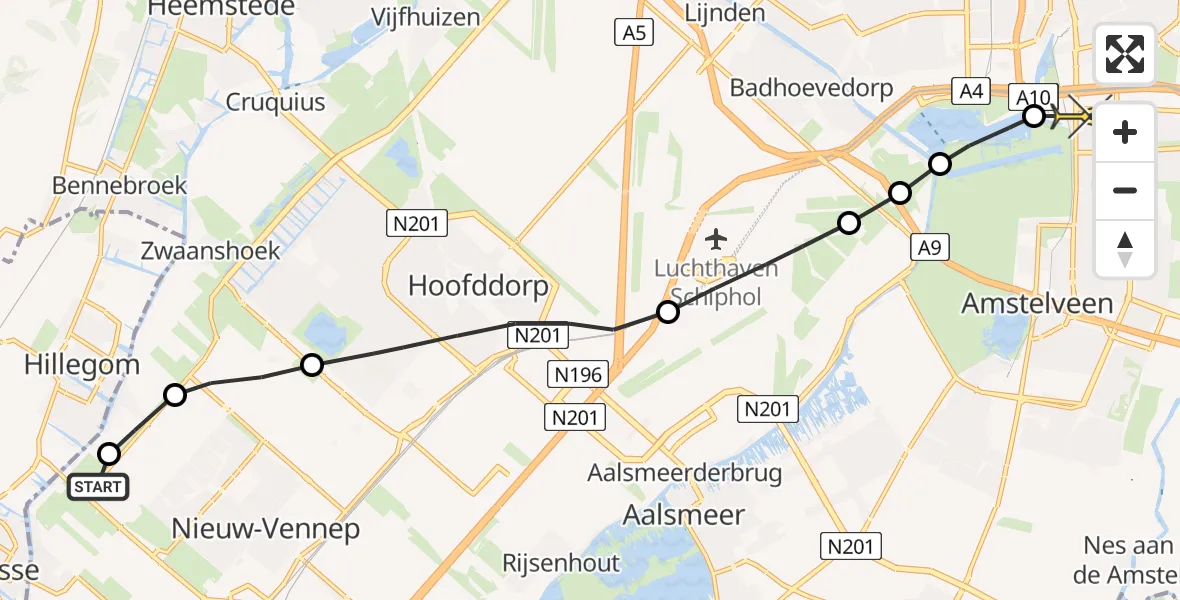 Routekaart van de vlucht: Lifeliner 2 naar VU Medisch Centrum Amsterdam