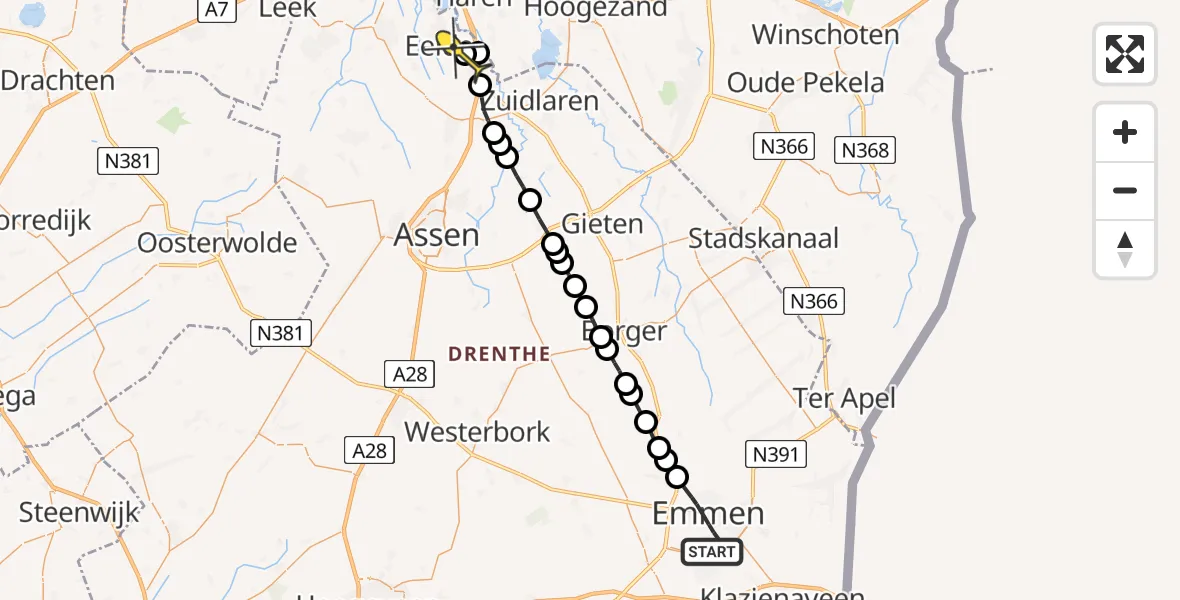 Routekaart van de vlucht: Lifeliner 4 naar Groningen Airport Eelde