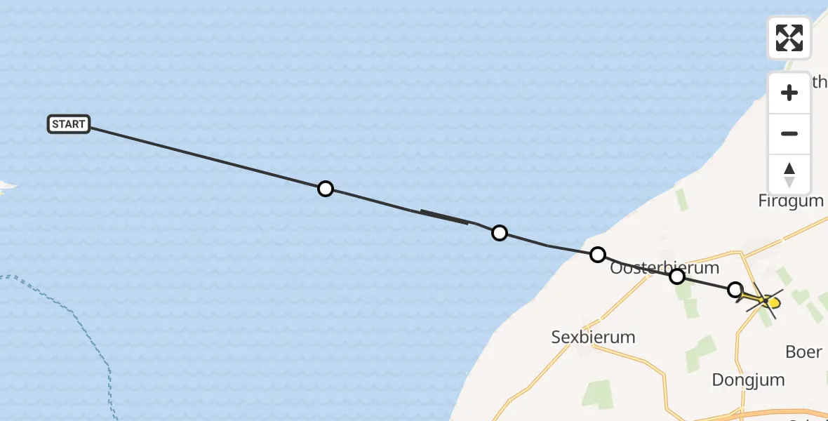 Routekaart van de vlucht: Ambulancehelikopter naar Tzummarum