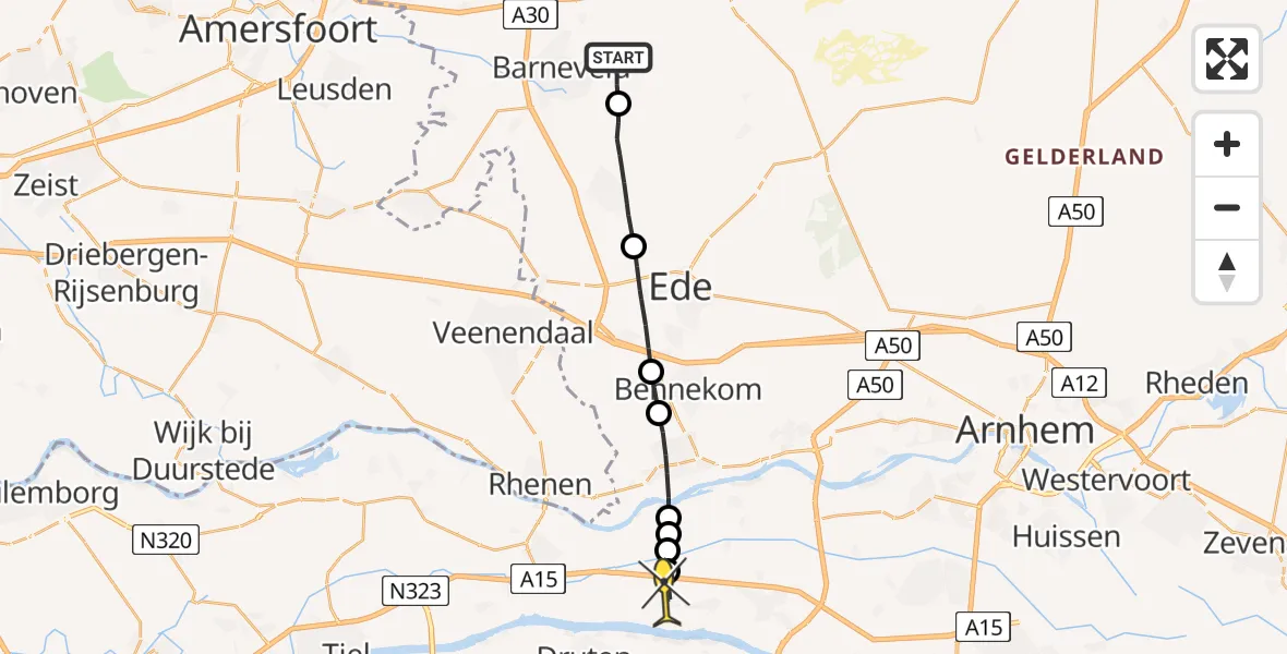 Routekaart van de vlucht: Lifeliner 3 naar Dodewaard