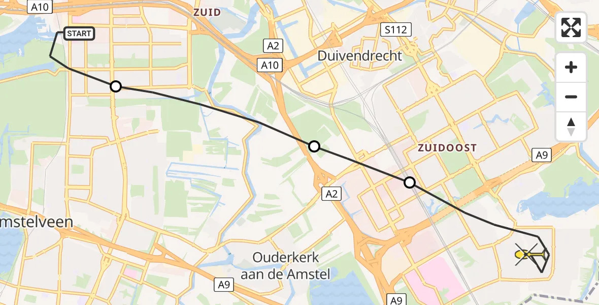 Routekaart van de vlucht: Lifeliner 1 naar Amsterdam