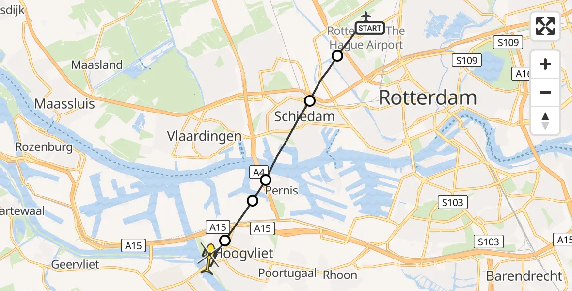 Routekaart van de vlucht: Lifeliner 2 naar Hoogvliet