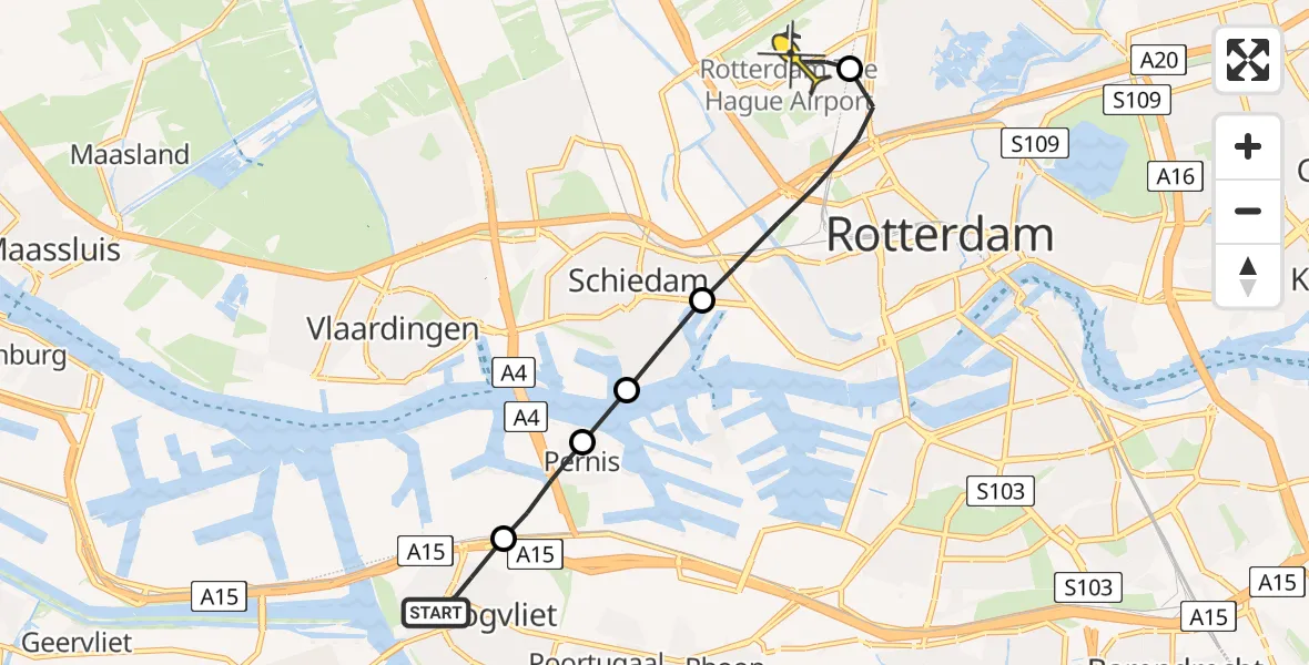 Routekaart van de vlucht: Lifeliner 2 naar Rotterdam The Hague Airport